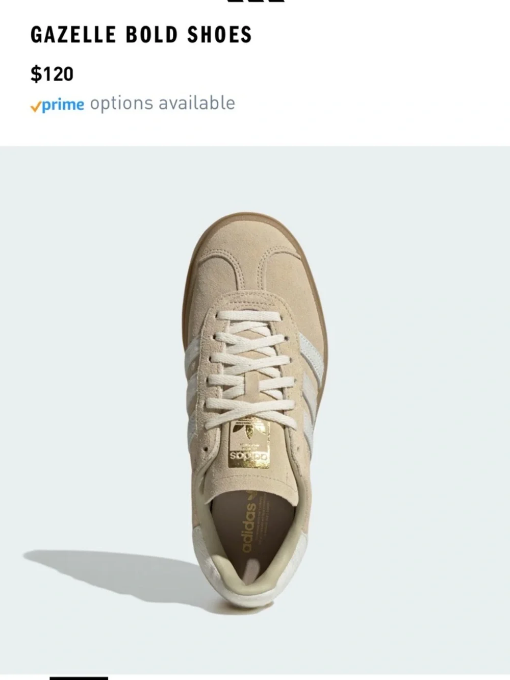 adidas Cream Suede Gazelle with White Stripes and Gum Sole - Picture 5 of 6